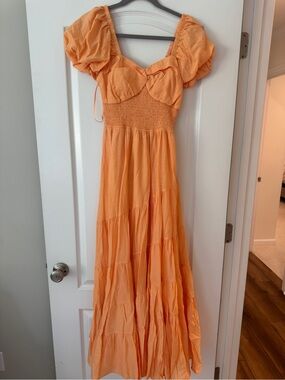 TCEC Orange Puff-Sleeve Maxi Dress
